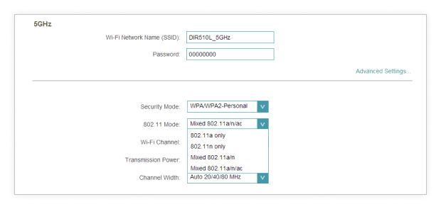 Change the 802.11 band from 2.4 GHz to 5 GHz