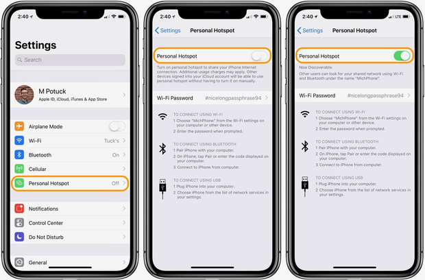 Établir hotspot Wi-Fi iOS