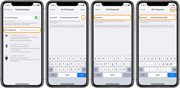 Cambia la password dell'hotspot su iOS