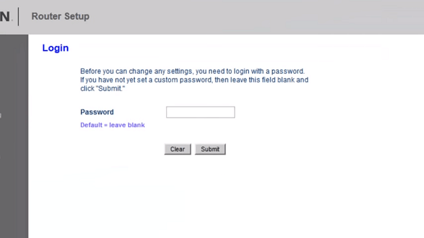 Belkin router login screen