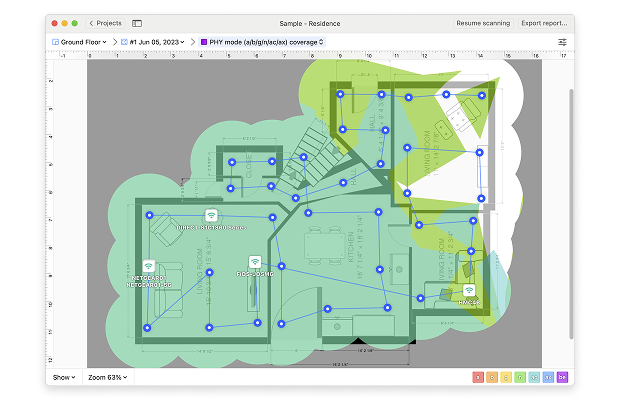 Copertura modalità PHY Mappa termica Wi-Fi