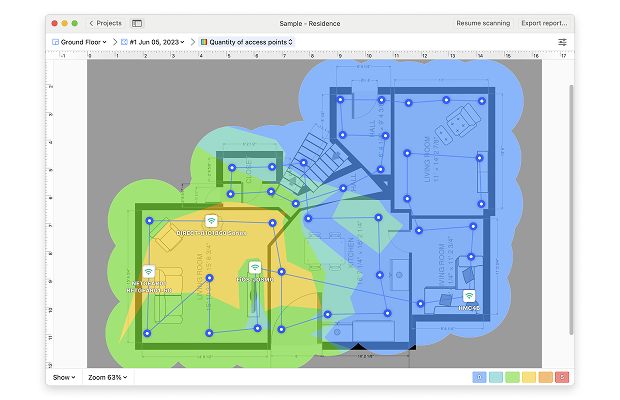 Quantità di punti di accesso Wi-Fi Heatmap