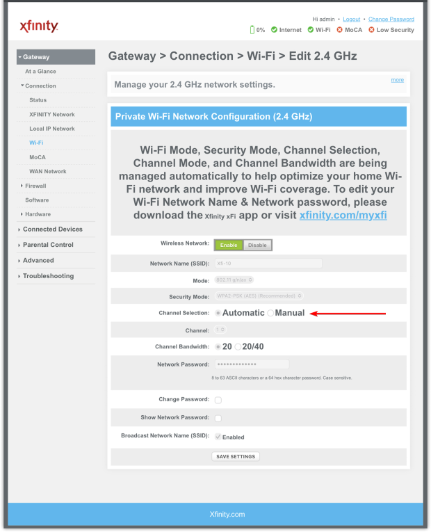 Xfinity Navigate to Gateway Connection WiFi