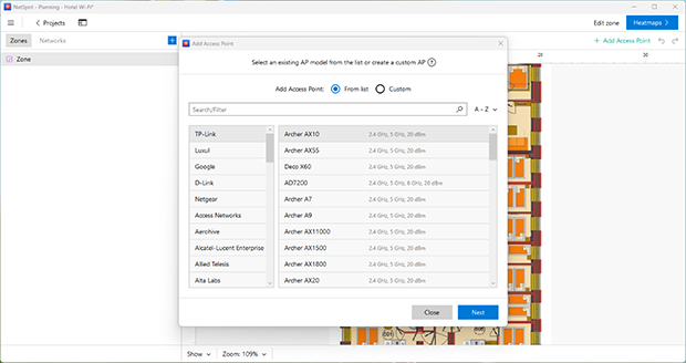 AP Selection Window in NetSpot’s Planning mode AP Selection Window in NetSpot’s Planning mode
