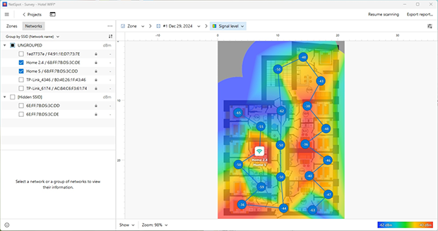 Signal level Wi-Fi heatmap in NetSpot’s Survey mode Signal level Wi-Fi heatmap in NetSpot’s Survey mode