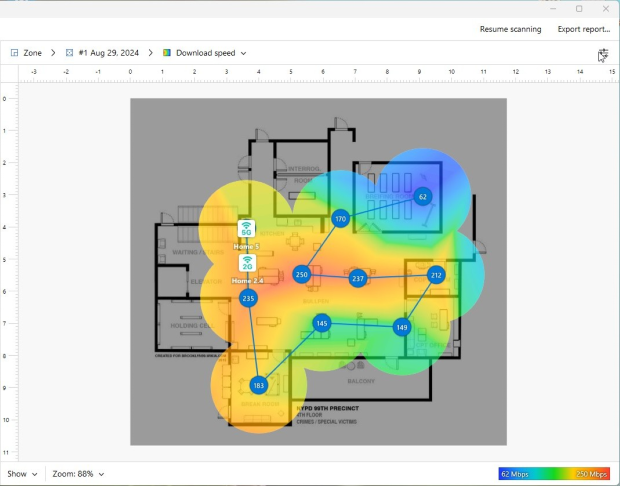 Download speed Wi-Fi heatmap in NetSpot