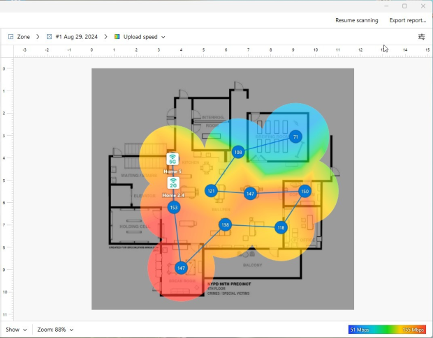 Upload speed Wi-Fi heatmap in NetSpot