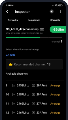 NetSpot for Android (Inspector mode — channels) NetSpot for Android (Inspector mode — channels)