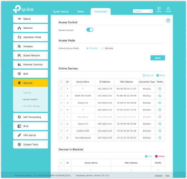 TP-Link (advanced/security)