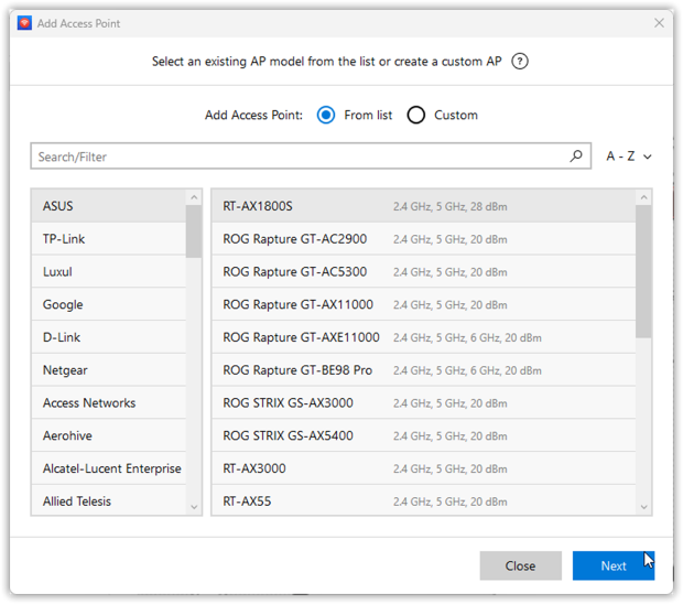 Add access point (Select from list)