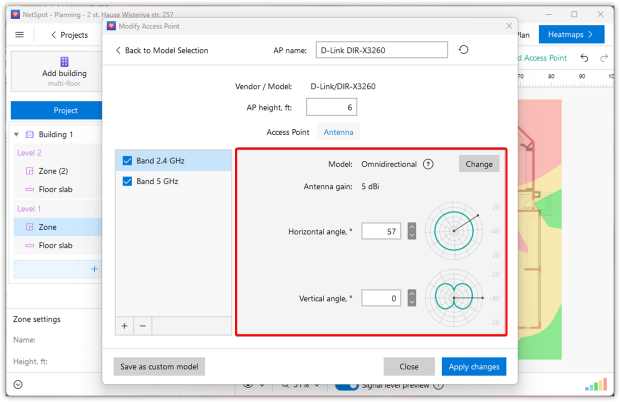 Select the antenna model Select the antenna model