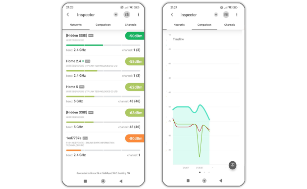 NetSpot의 인스펙터 모드(Android용)