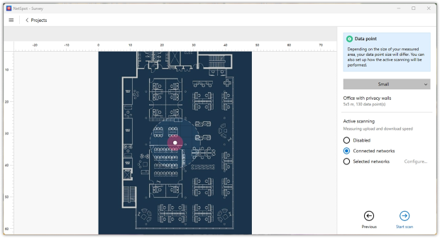 Choose data point size and active scanning