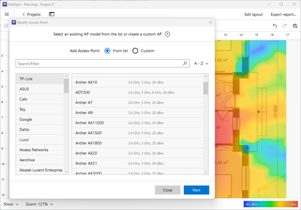Select an existing AP model from the list Select an existing AP model from the list