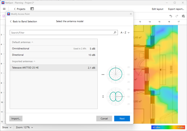 Select the antenna model Select the antenna model