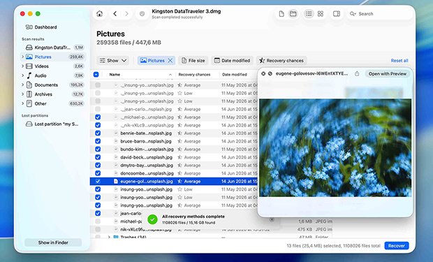 Select files for recovery