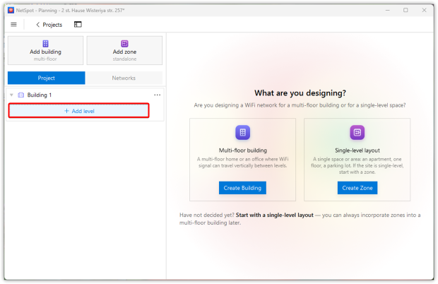 Click + Add level to create its first floor